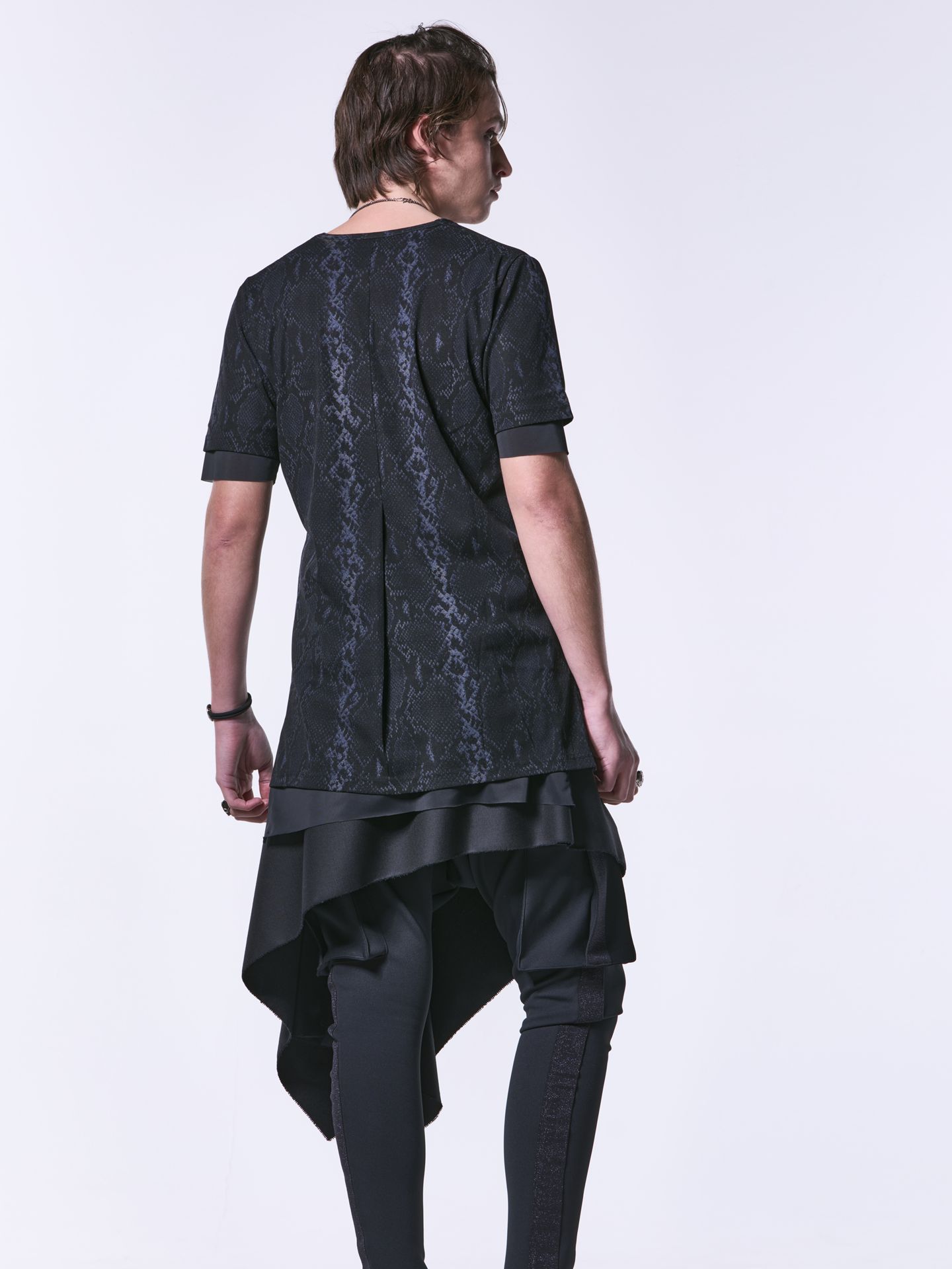 《予約品》 CrewNeckLayered-T / メッシュ Tシャツ / ブラックパイソン