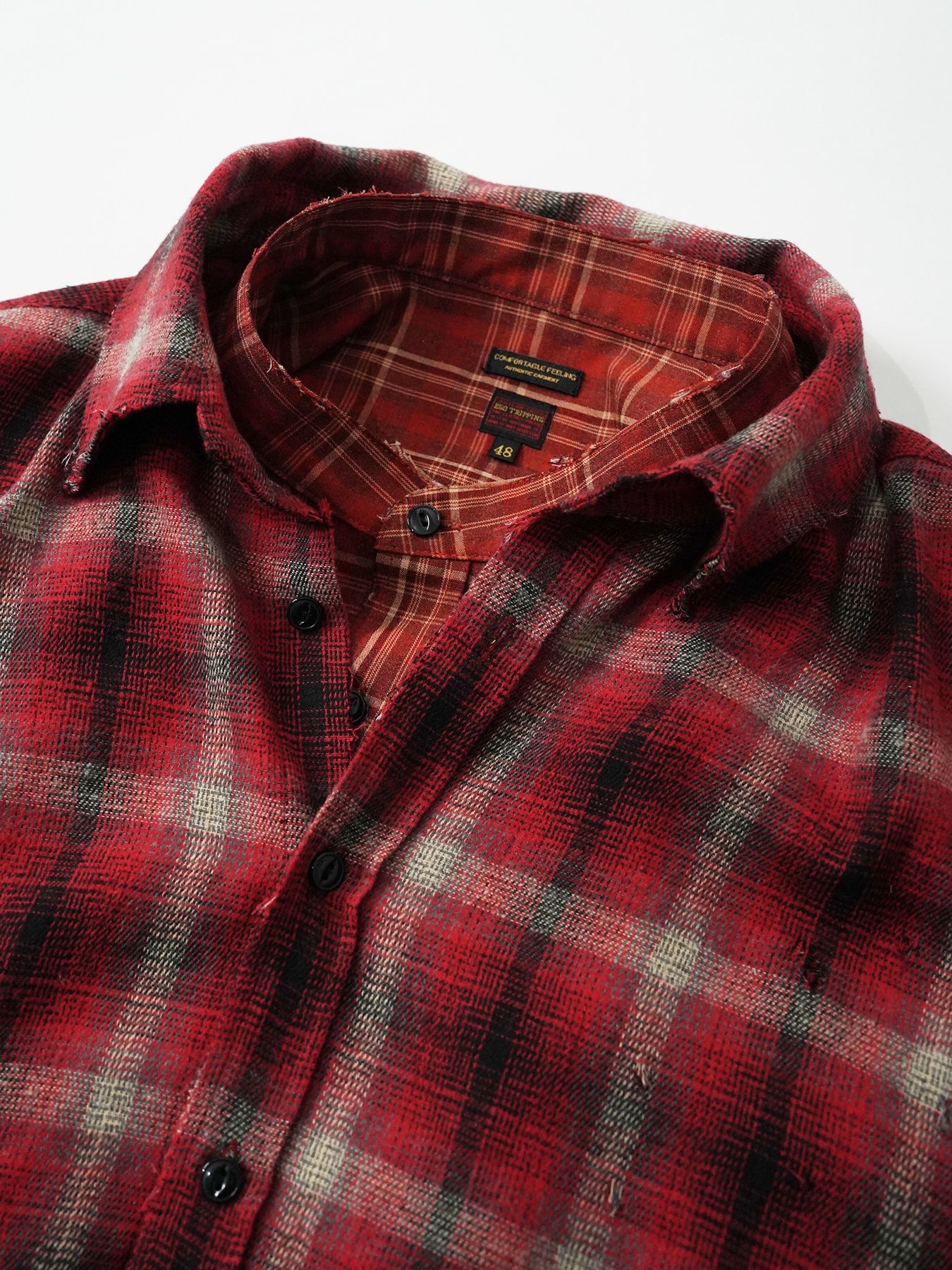 【予約品 5月27日(水) 締切】DOUBLE-SHIRTS damage / ダメージ加工 レイヤードシャツ / レッド系