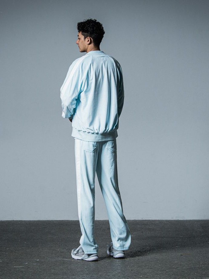 《予約品》 VELOUR SEMI WIDE PT  / ベロアラインワイドパンツ / サックス