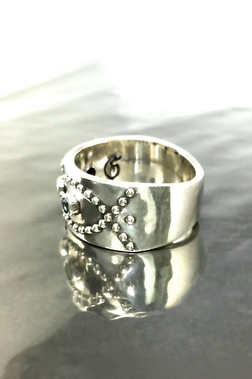 《受注生産》 STUD RING [B] with BLUE TOPAZ ブルートパーズ リング 【GOD SIZE】 注文から2～3週間後入荷予定