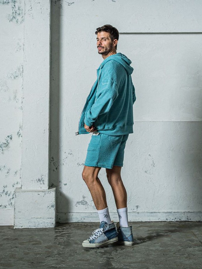 《予約11月17日19時締め》 MOLE YARN PILE zip loose hoodie / ジップフーディ / ブルーグリーン