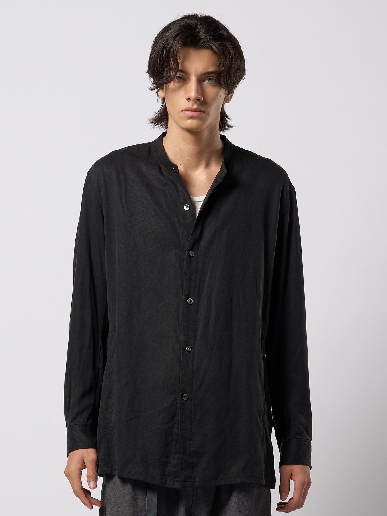 【予約品 9月23日(火) 締切】band collar shirt coat / バンドカラー シャツコート / ブラック