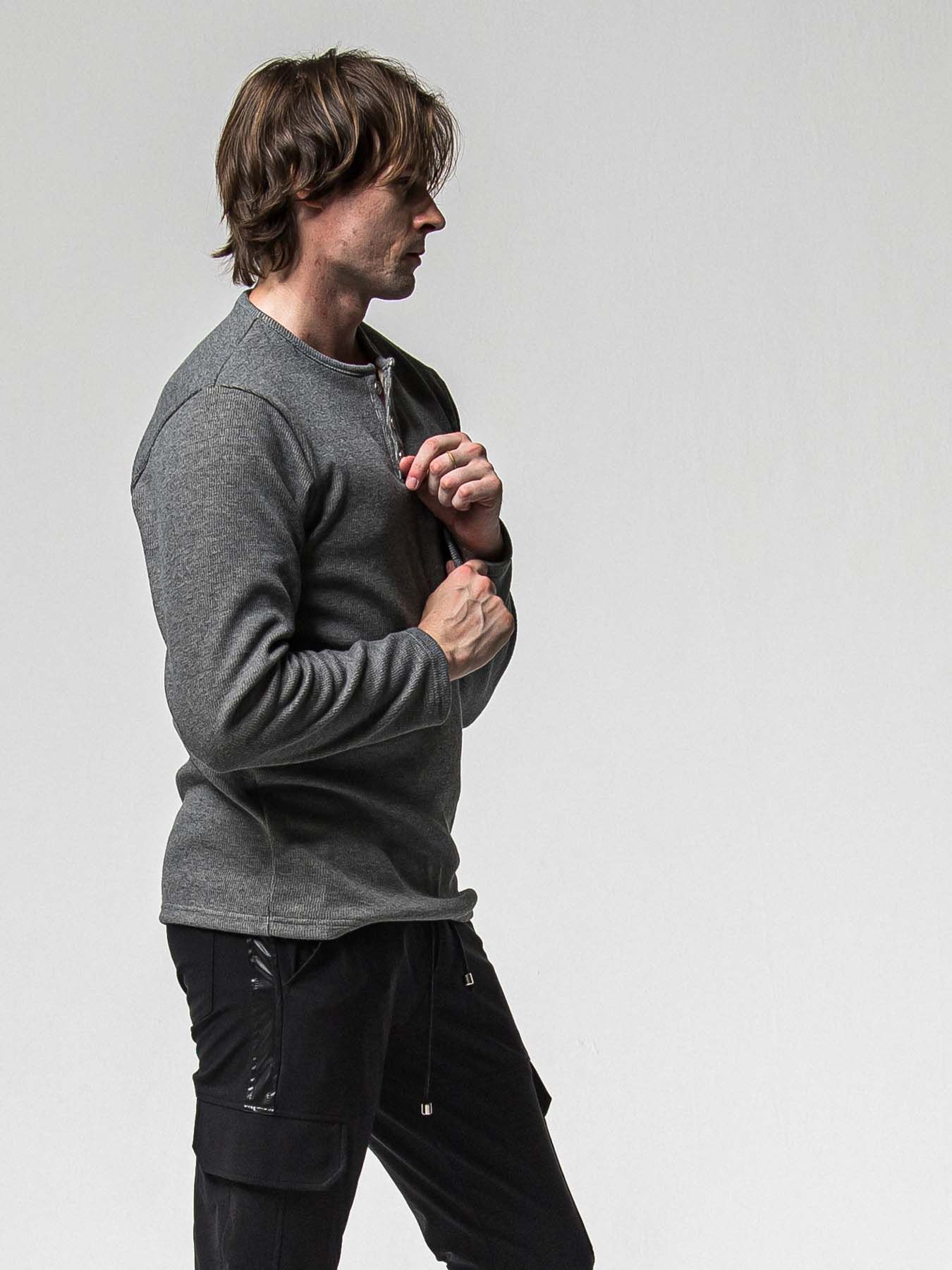 【予約品 8月31日(日) 締切】VELOURS FLEECE THERMAL HENRY / ベロアフリース サーマル ヘンリーネック / グレー