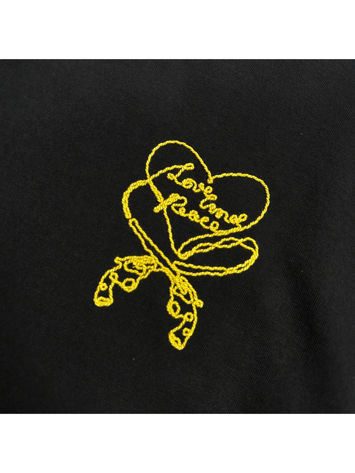 【予約品 8月10日(日) 締切 】HEART CORD EMB S/S T / ハートコード Tシャツ / 刺繍 ブラック×イエロー