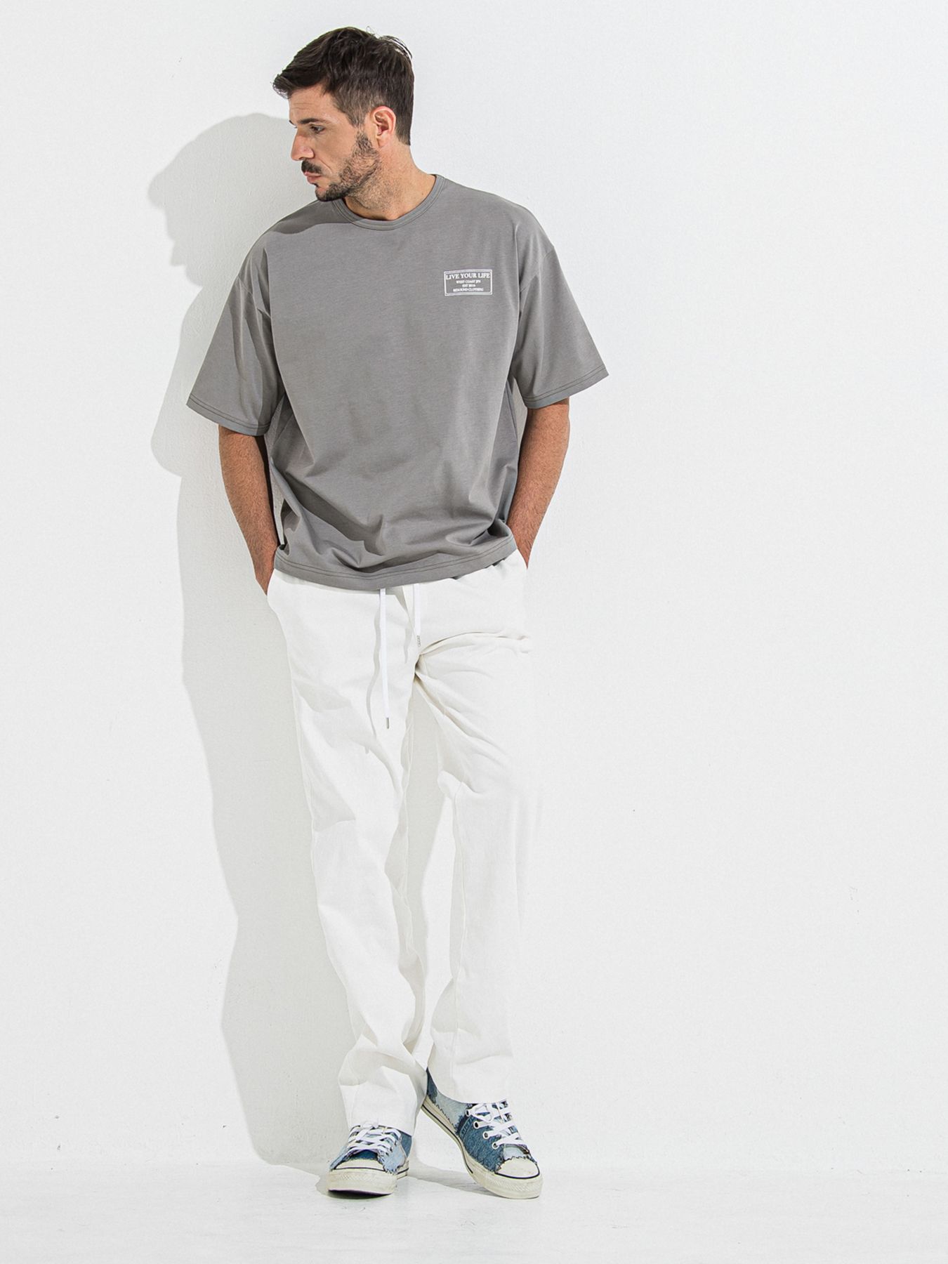 DENIM JERSEY WIDE PT / デニムジャージワイドパンツ / ホワイト