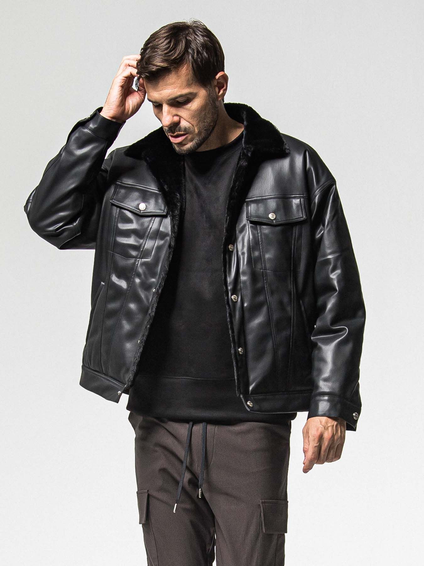 【予約品 8月31日(日) 締切】LEATHER FUR OVER G / レザーファーオーバーGジャケット / ブラック