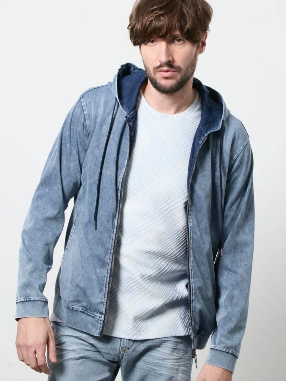 ハイテンションジャージーデニムジップアップパーカー【HIDEAWAYS NICOLE】