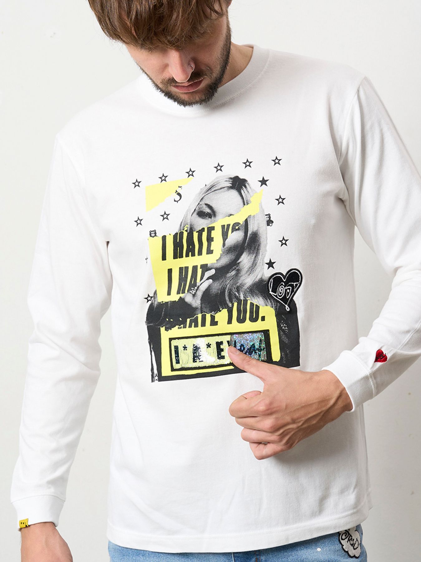 【予約品 5月8日(木) AM10時 締切】 5.6ozコットン天竺 I HATE YOU シークインLS Tシャツ / ホワイト
