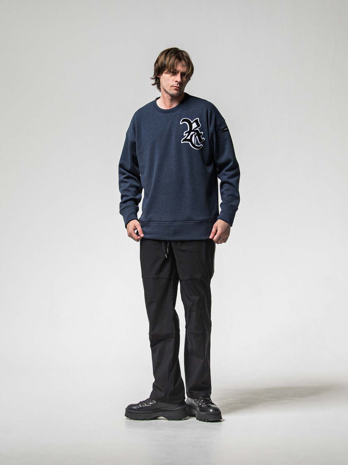 【予約品 8月31日(日) 締切】RC CHENILLE VELOURS FLEECE DROP TRAINER / RCサガラ刺繍ワッペン ベロアフリース ドロップショルダートレーナー / ネイビー