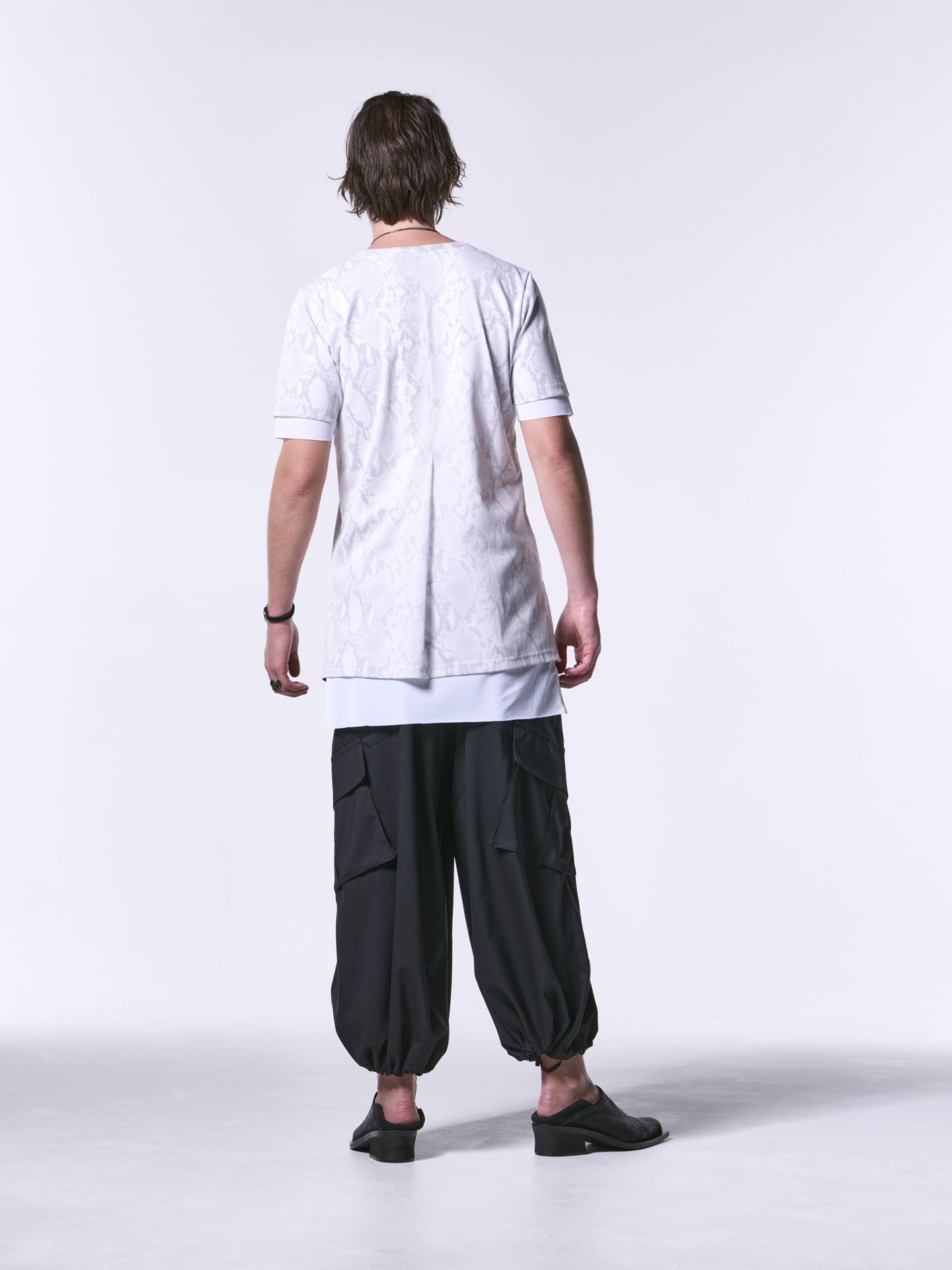 《予約品》 CrewNeckLayered-T / メッシュ Tシャツ / ホワイトパイソン