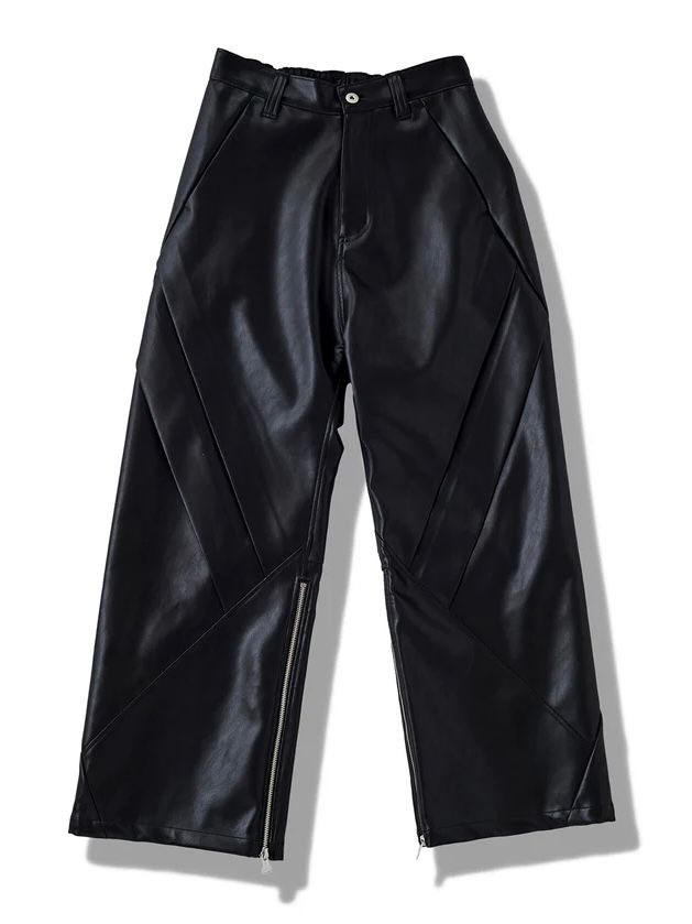 シンセティックレザーZIPフレアパンツ / ブラック【NOID.】
