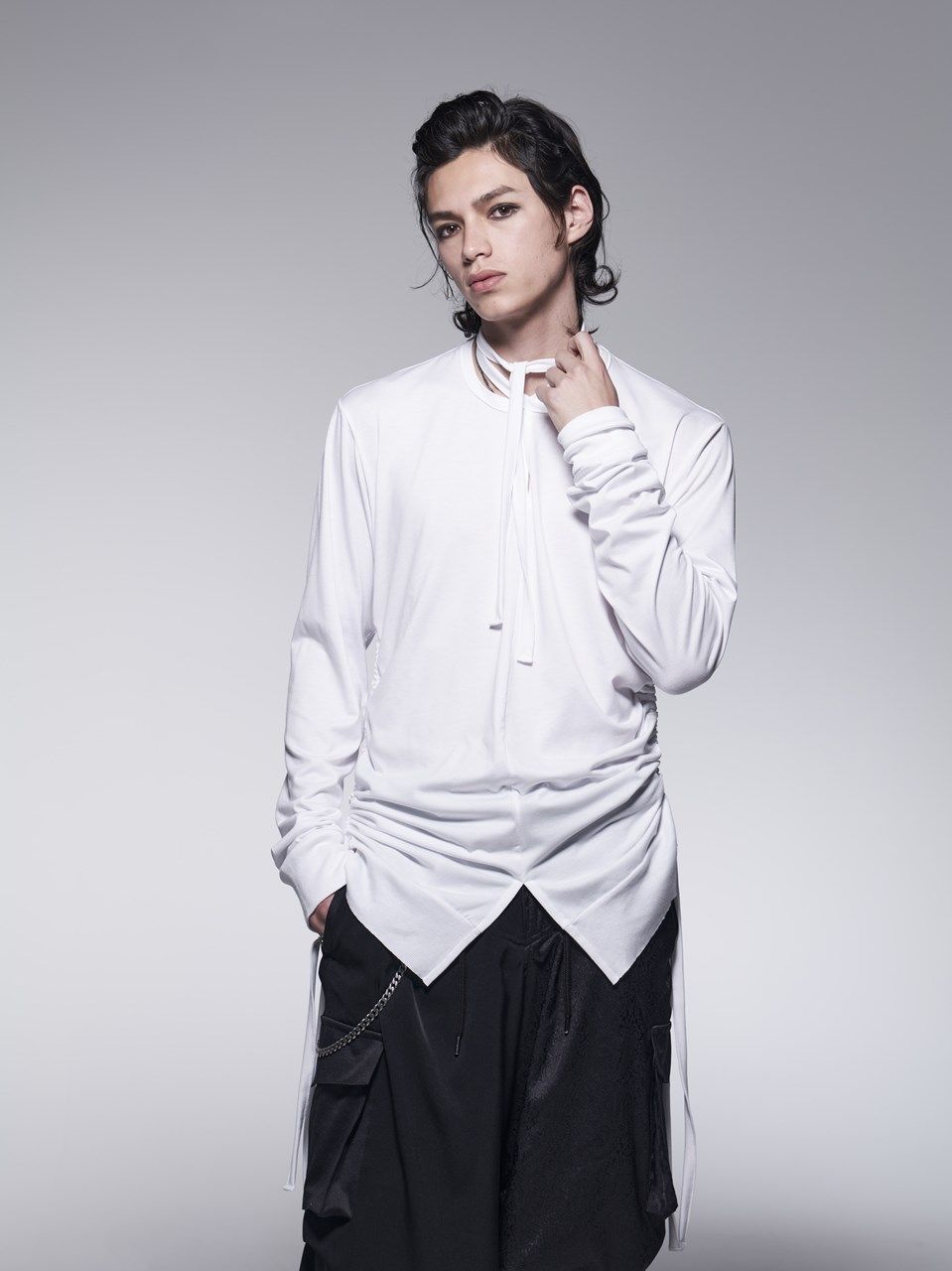SideShirringRibT-Shirt / サイドシャリーング リブTシャツ / ホワイト 【kiryuyrik】
