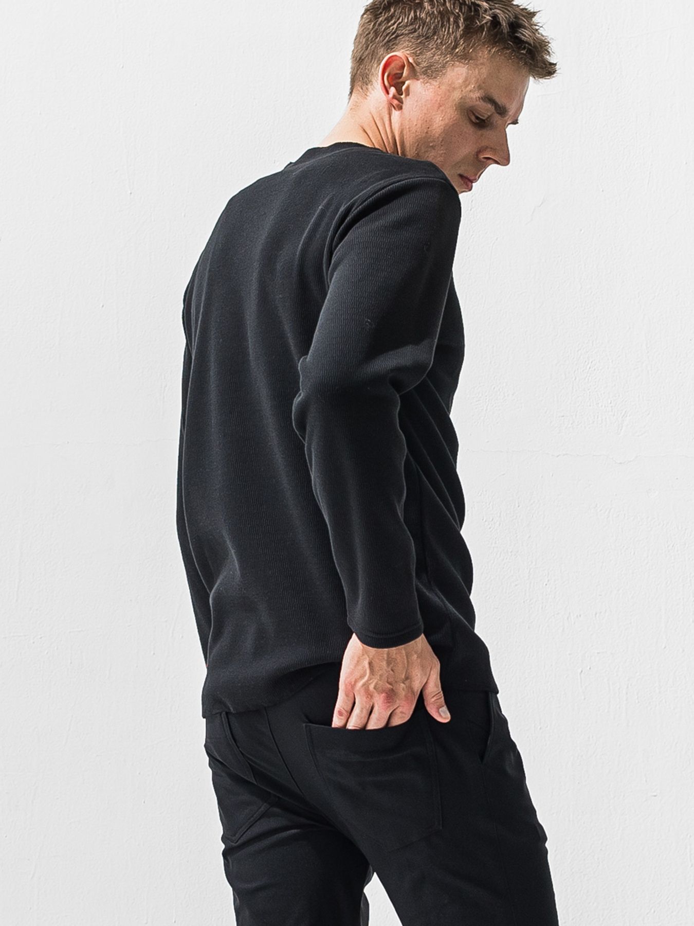 【予約品 9月6日(日) 締切】VELOURS FLEECE NEO THERMAL / 裏起毛 ハニカムサーマル ロングスリーブTシャツ / ブラック