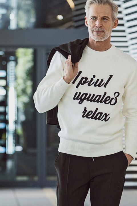 PATCH CREW NECK KNIT / ホワイト 【1PIU1UGUALE3 RELAX】 - S