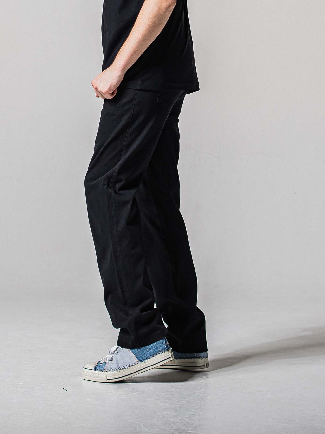 【予約品 11月16日(日) 締切】DENIM JERSEY WIDE PT / デニムジャージ セミワイドシルエット ワンタックイージーパンツ / ブラック