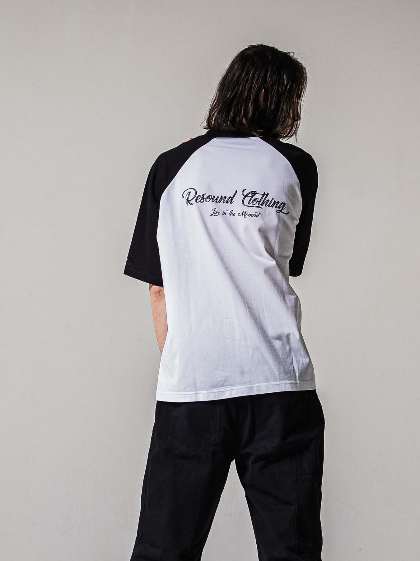 【予約品 11月16日(日) 締切】BACK RC RAGLAN OVER TEE / バックロゴ ラグランスリーブ オーバーTシャツ / ホワイト×ブラック