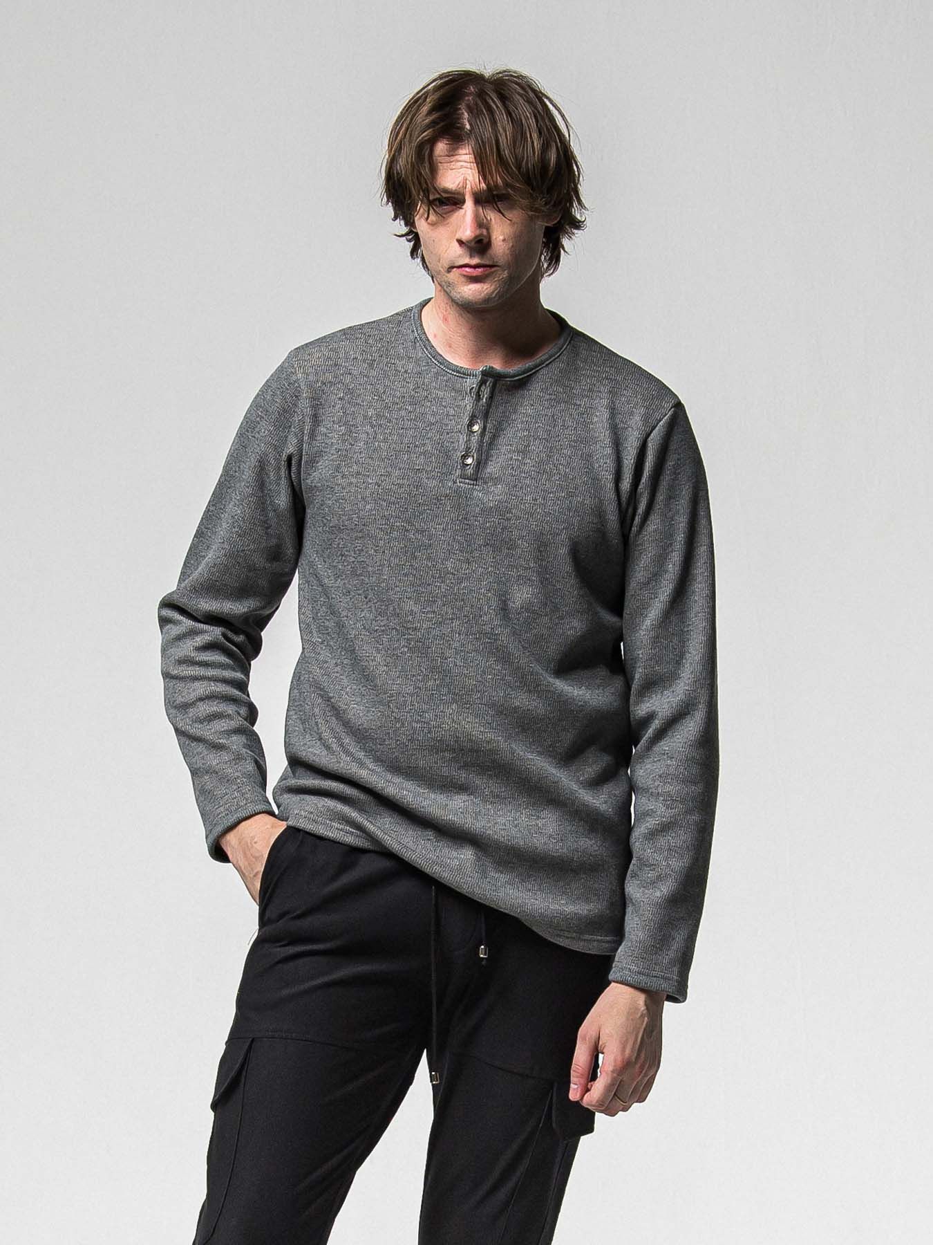 【予約品 8月31日(日) 締切】VELOURS FLEECE THERMAL HENRY / ベロアフリース サーマル ヘンリーネック / グレー