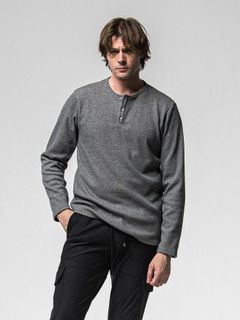 【予約品 8月31日(日) 締切】VELOURS FLEECE THERMAL HENRY / ベロアフリース サーマル ヘンリーネック / グレー