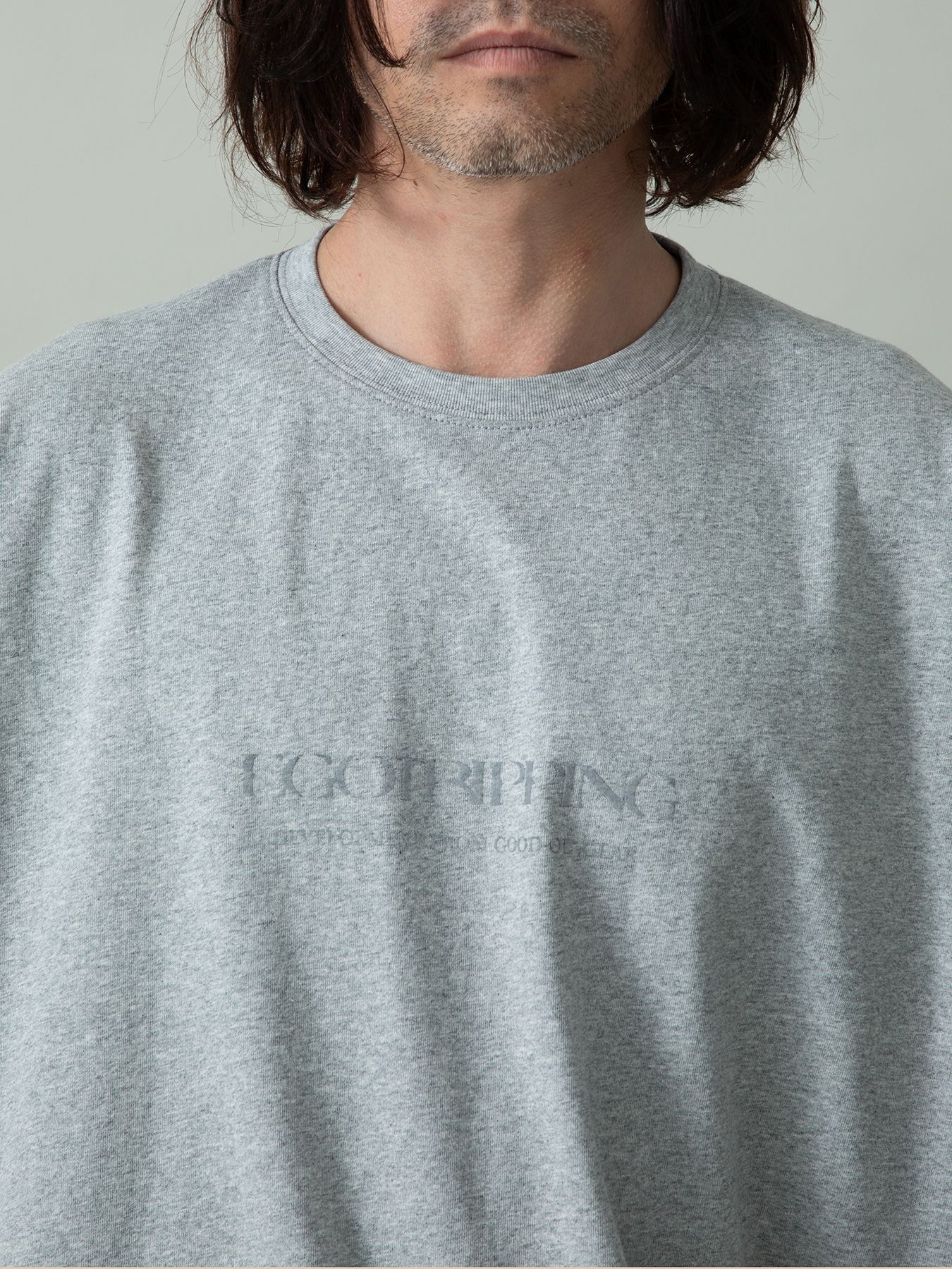 【予約品 2月1日(日) 締切】KITE TEE frocky / フロッキープリント ニットT / 杢グレー