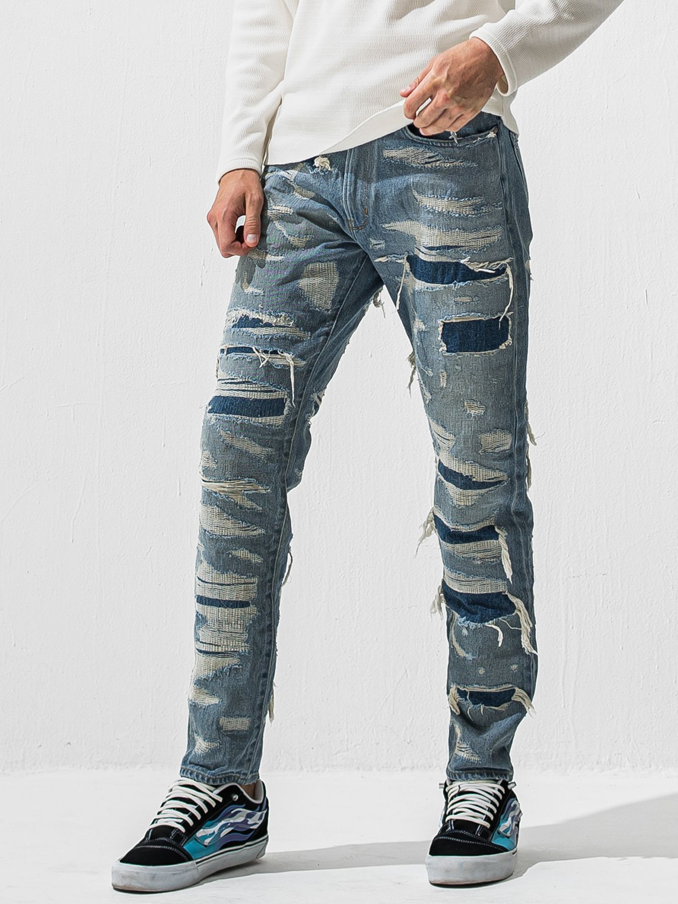 【予約品 9月6日(日) 締切】SCOTT JEANS / ライトオンスヴィンテージジーンズ / インディゴ スペシャルクラッシュ