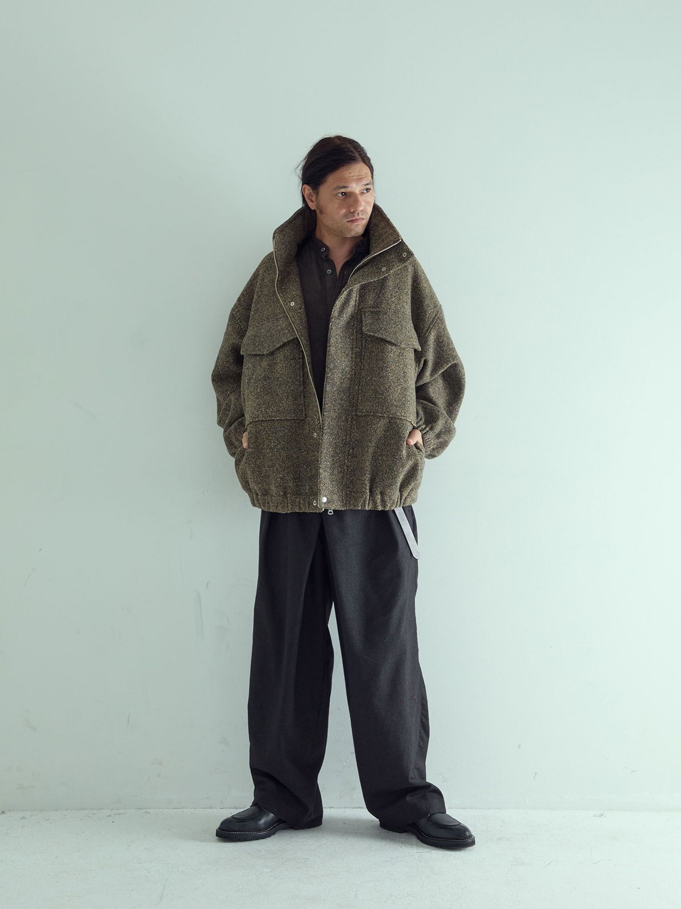 【予約品 】FISHERS / ワイドトラウザーズ / 杢ブラック
