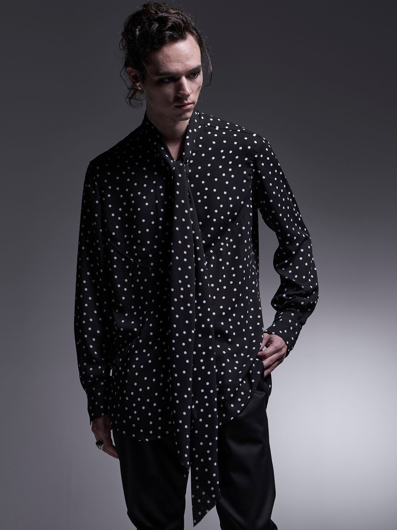 【予約品 7月13日(日) 締切】Stoal Shirt / ストールシャツ / 水玉ブラック
