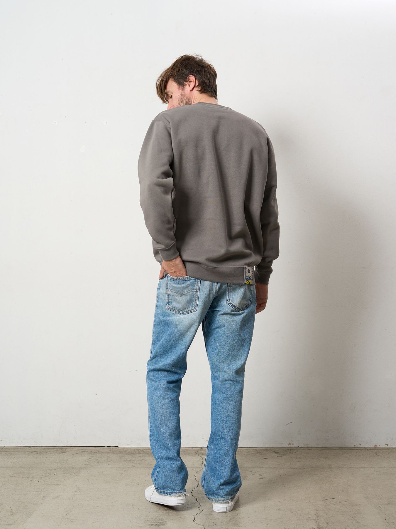 【予約品 5月8日(木) AM10時 締切】 TC裏毛起毛 YOU GOT THIS マルチパッチワークスウェットシャツ / チャコールグレー