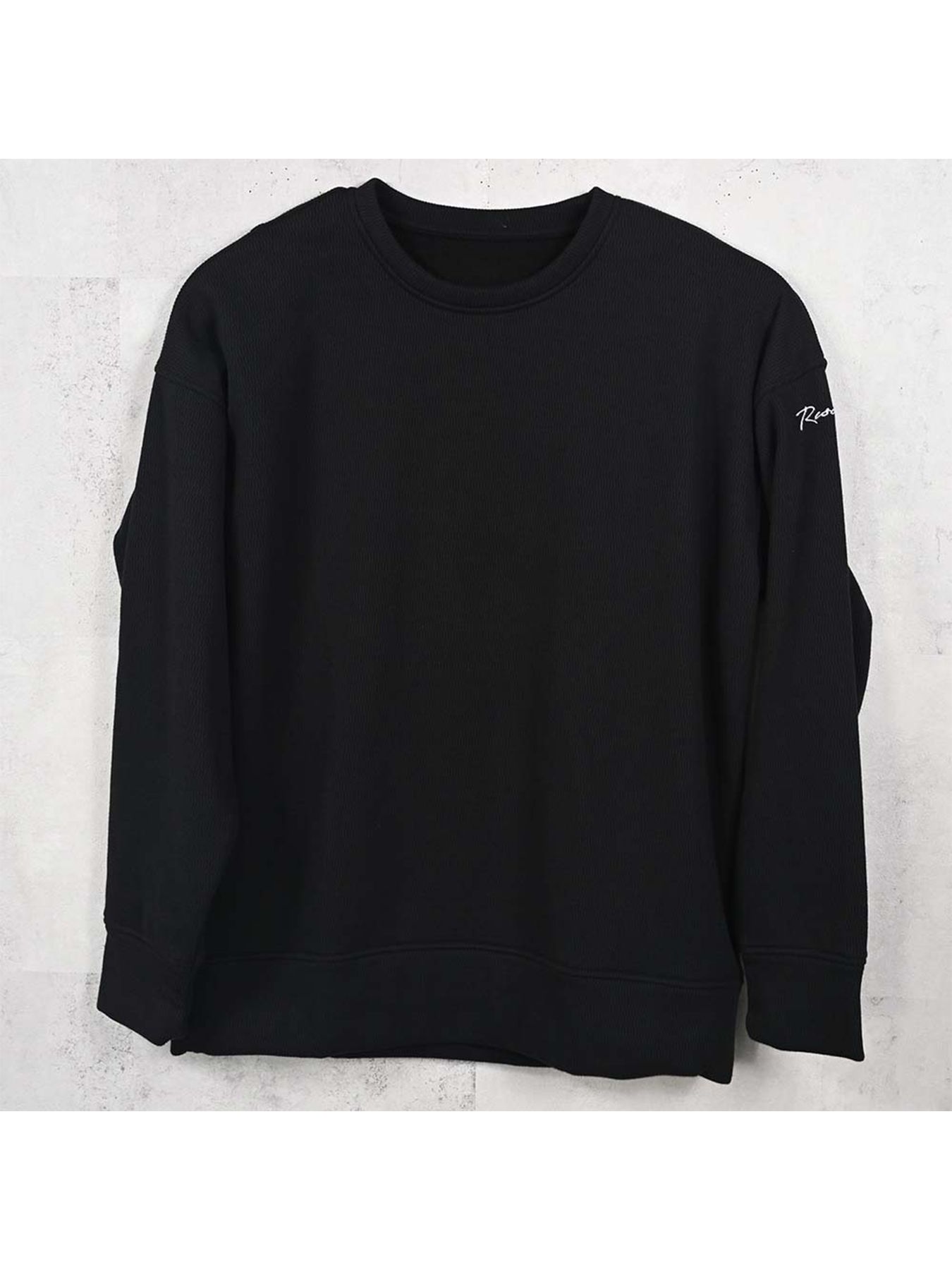 【予約品 9月6日(日) 締切】VELOURS FLEECE THERMAL LOOSE TRAINER / 裏起毛 ハニカムサーマル ルーズトレーナー / ブラック