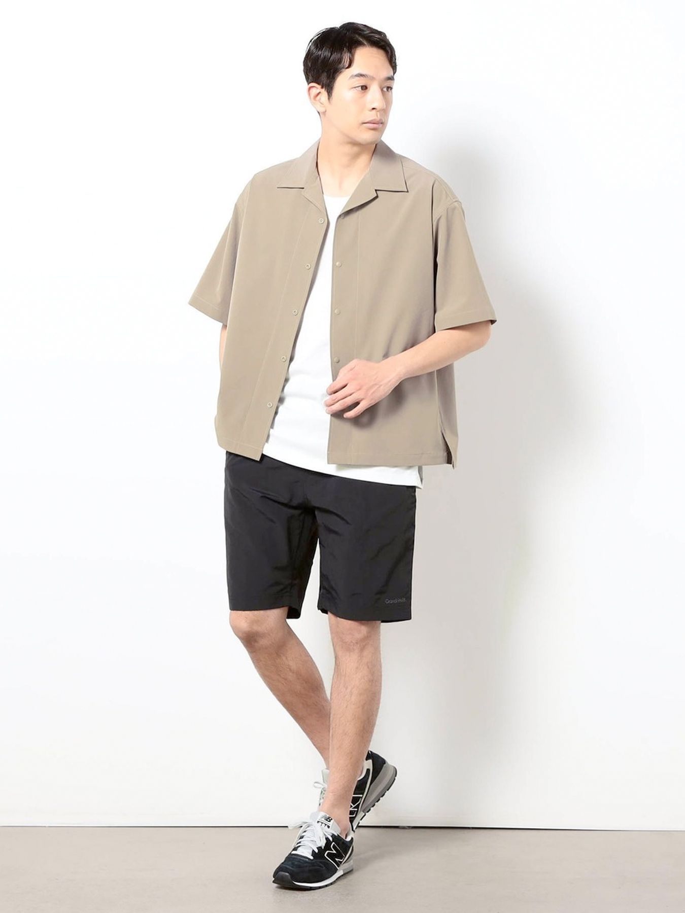 ストレッチリップ オープンカラーシャツ / ベージュ【Grand PARK NICOLE】