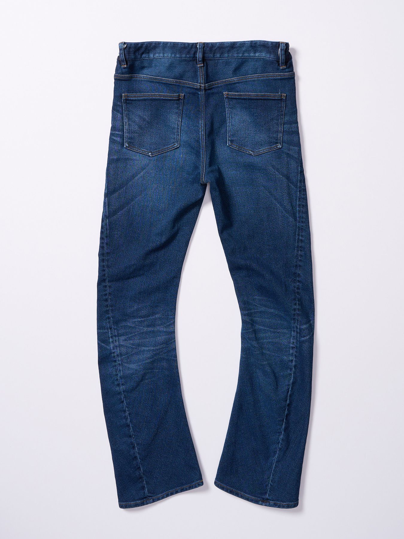 【予約品 4月19日(日) 18時締切】denim jersey 3D banana flare pants / デニムジャージー 3D バナナフレアパンツ / インディゴユーズド