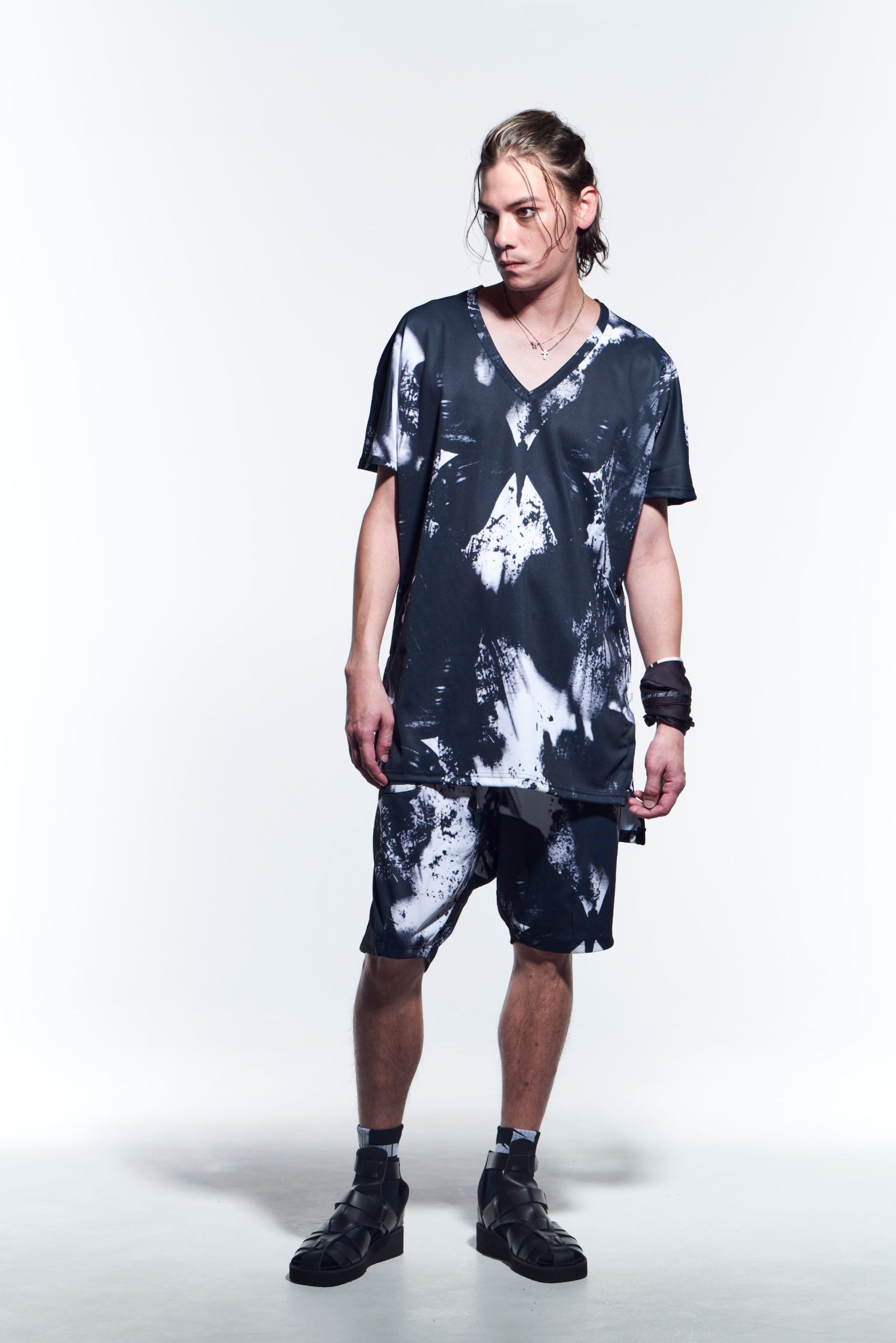 《予約品》 SaruelShortPants サルエルパンツ InkJetPrintJersey / Black&Grey 【kiryuyrik】 5月入荷予定