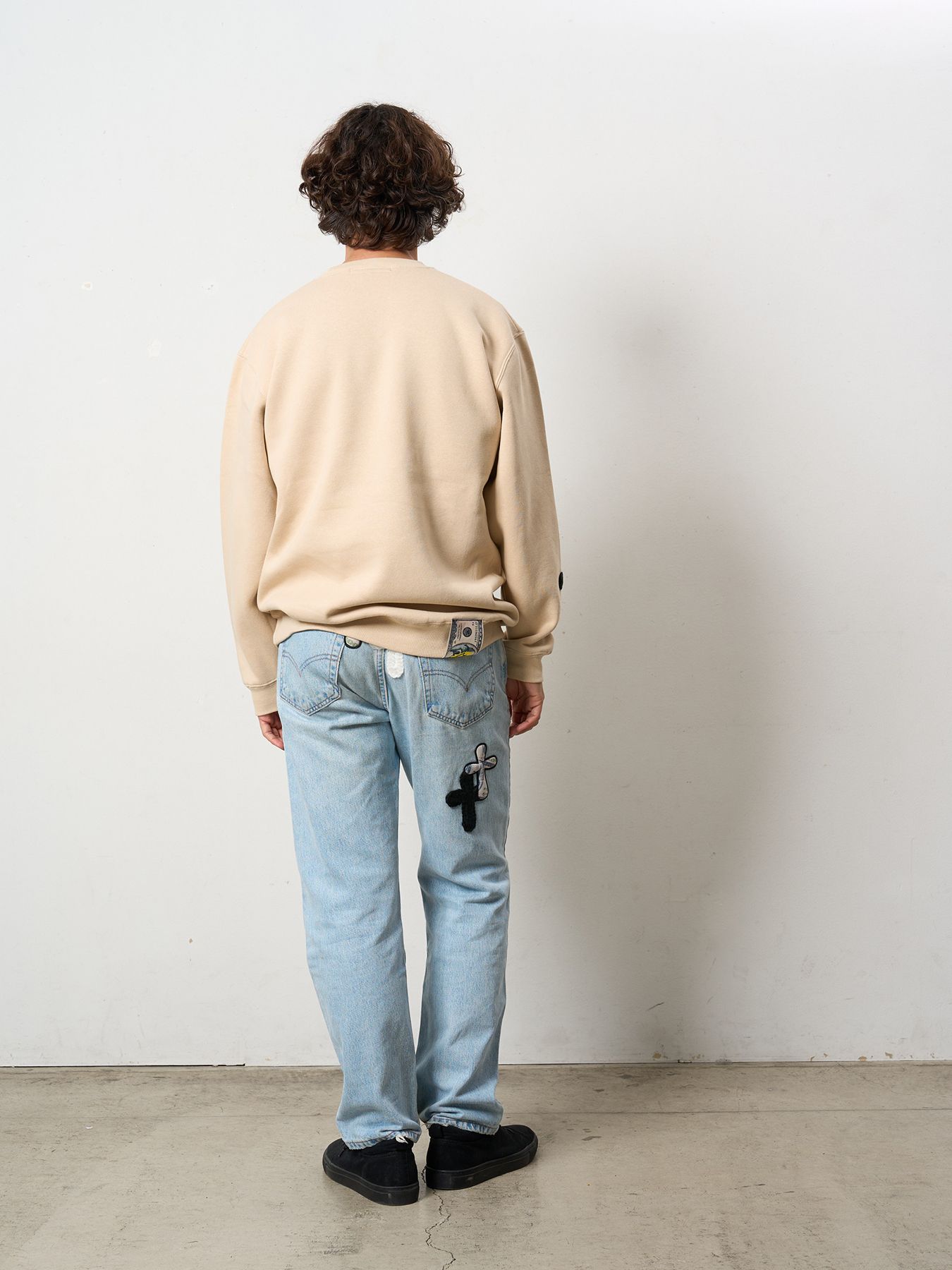 【予約品 5月8日(木) AM10時 締切】 TC裏毛起毛 YOU GOT THIS マルチパッチワークスウェットシャツ / ベージュ