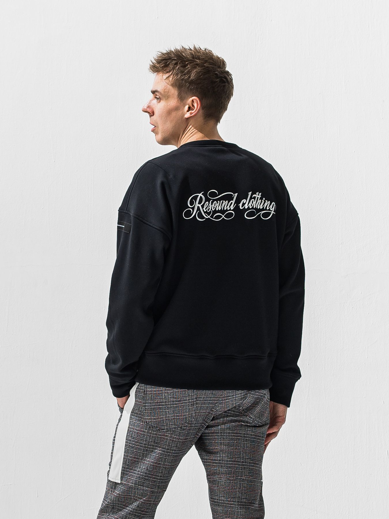 【予約品 9月6日(日) 締切】PIN ST RC VELOURS FLEECE DROP TRAINER / ピンストライプロゴ 裏起毛 ルーズトレーナー / ブラック