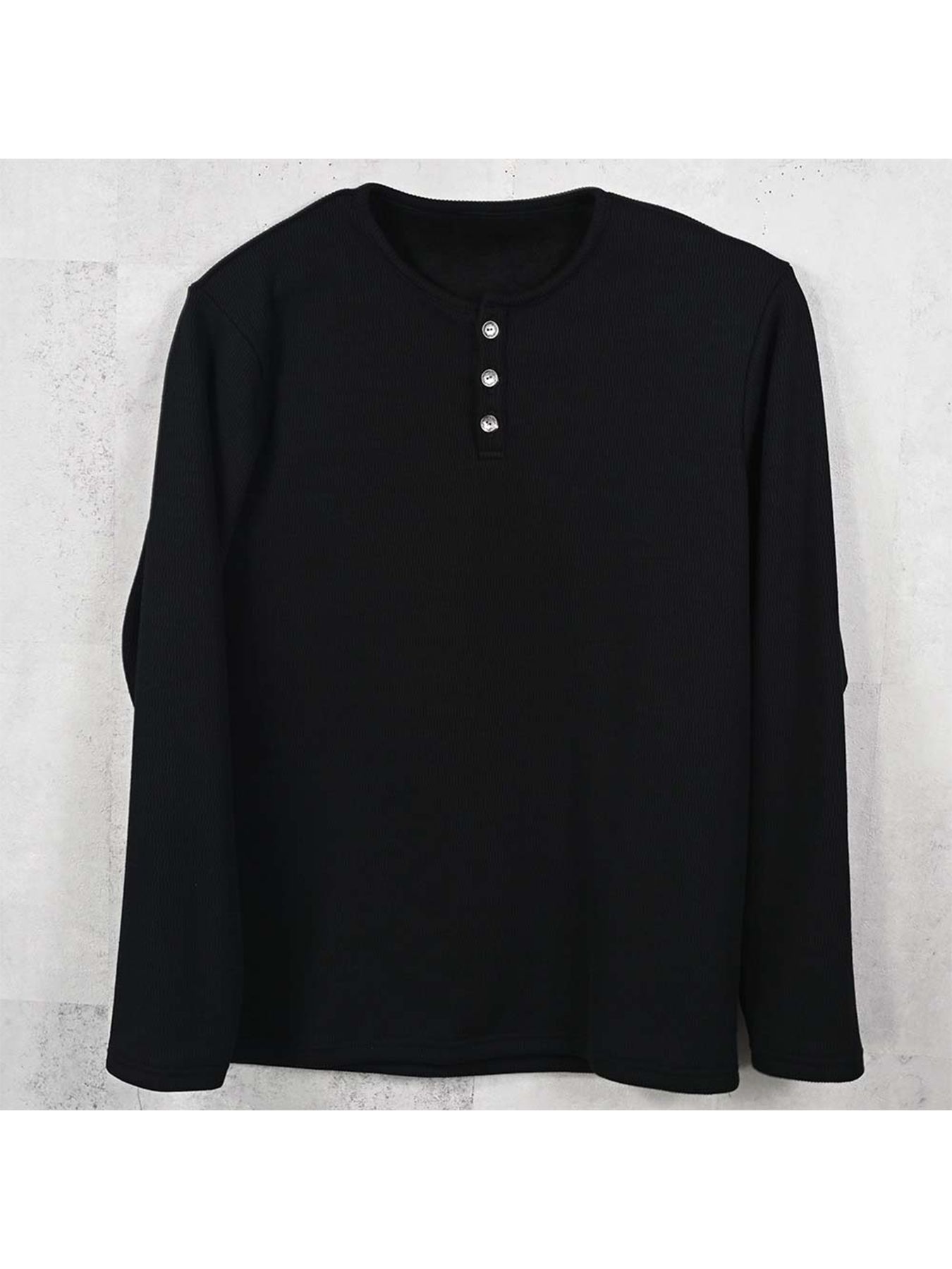 【予約品 9月6日(日) 締切】VELOURS FLEECE THERMAL HENRY / 裏起毛 ハニカムサーマル ヘンリーネック / ブラック