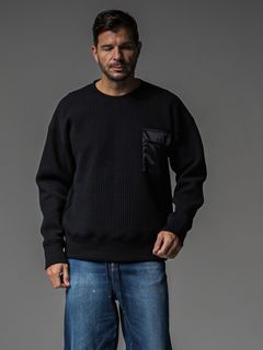 【予約品 】STRIPE QUILTING DROP TRAINER / ストライプキルティング ルーズトレーナー / ブラック