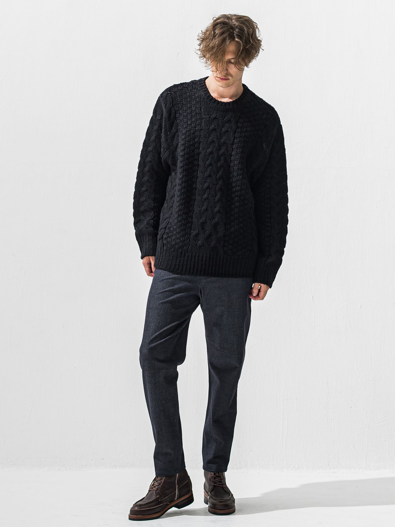 【予約品 9月6日(日) 締切】CABLE LAW SWEATER / ケーブル編みローゲージセーター / ブラック