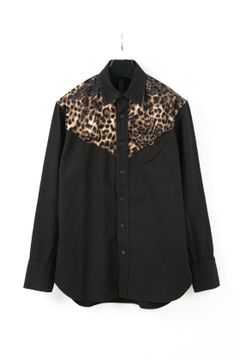 オーガニックコットンアムンゼン ×50 デニール レオパードプリントベロア ウエスタンシャツ / BLACK×LEOPARD 【STRUM】