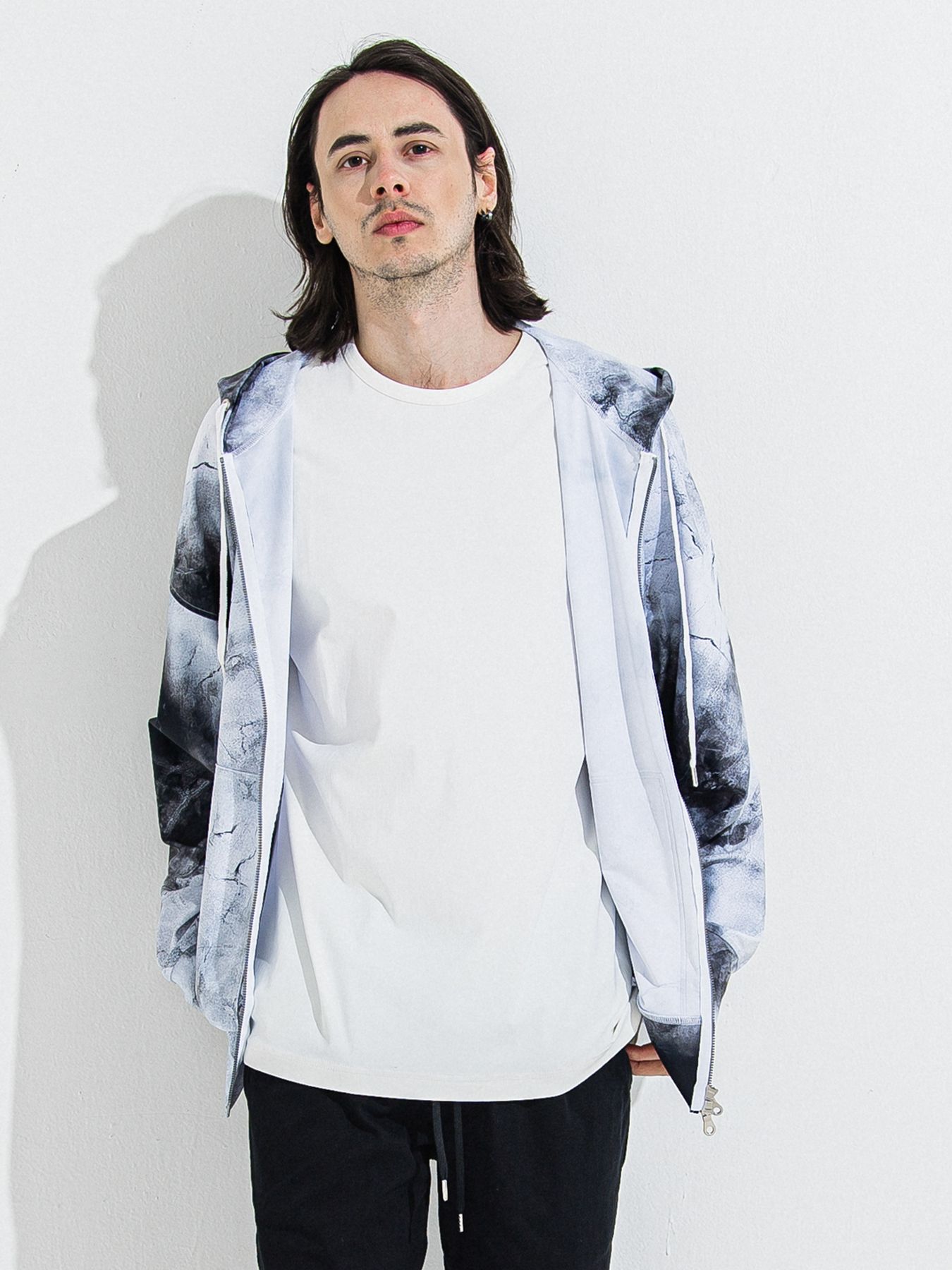 【予約品】RASH OVER ZIPUP HOODIE / ラッシュガード オーバーサイズジップアップパーカー / マーブルホワイト