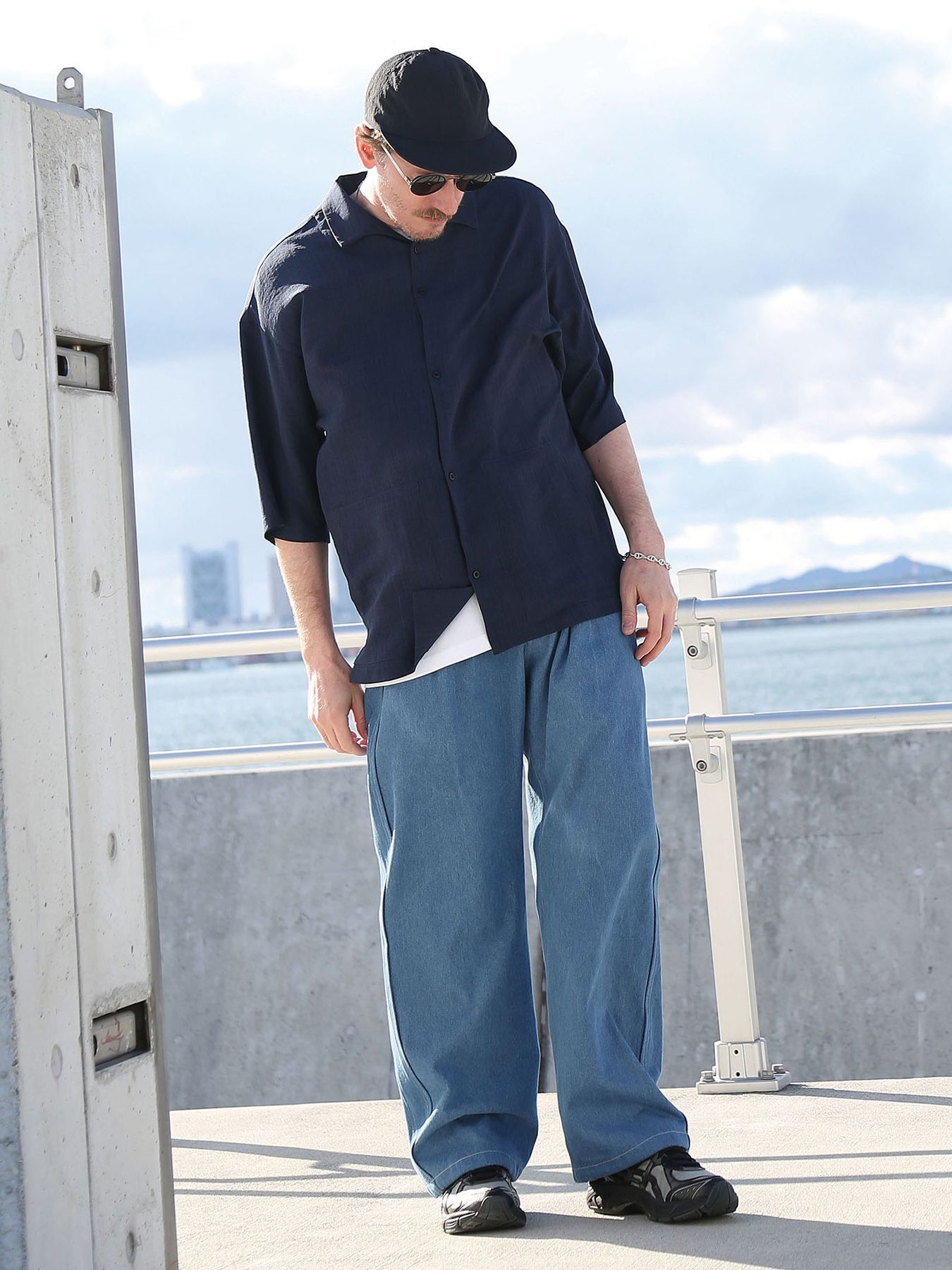 DENIM-MESH PANTS / アイスブルー【QUOLT】