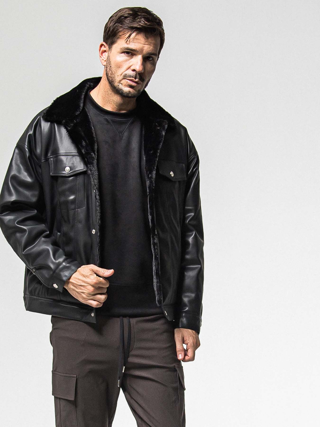 【予約品 8月31日(日) 締切】LEATHER FUR OVER G / レザーファーオーバーGジャケット / ブラック