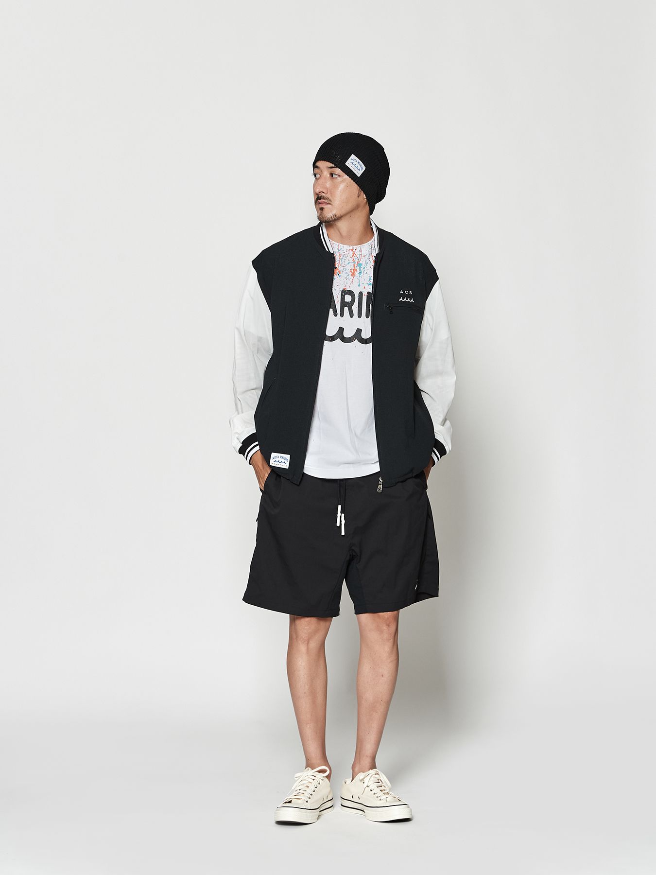 【予約品 10月9日(木) 締切】muta Dot Air(R) Ventilation Jacket / リブブルゾン / ブラック×ホワイト【Acanthus × muta MARINE】