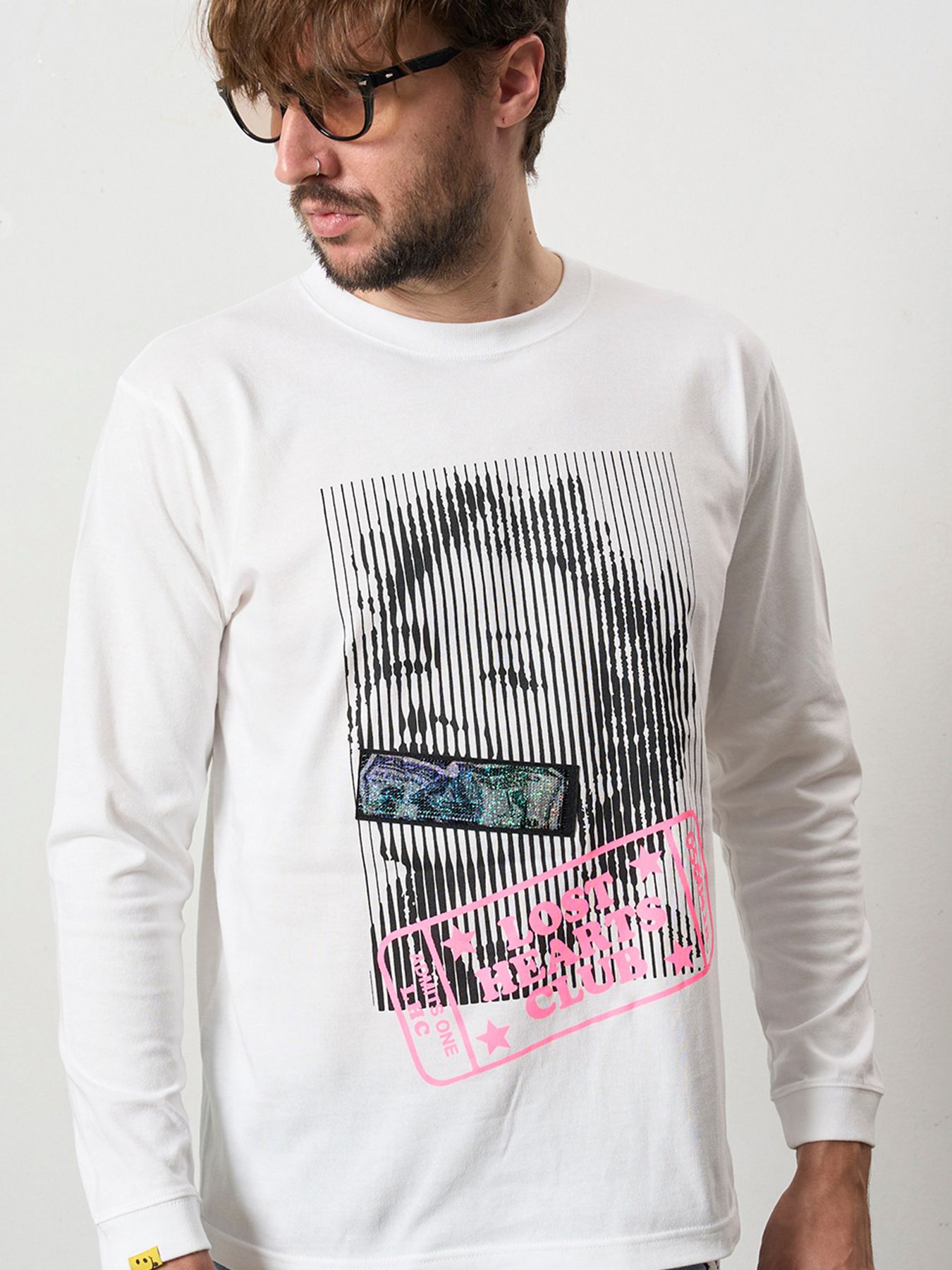 【予約品 5月8日(木) AM10時 締切】 5.6ozコットン天竺 LOST HEARTS シークインLS Tシャツ / ホワイト