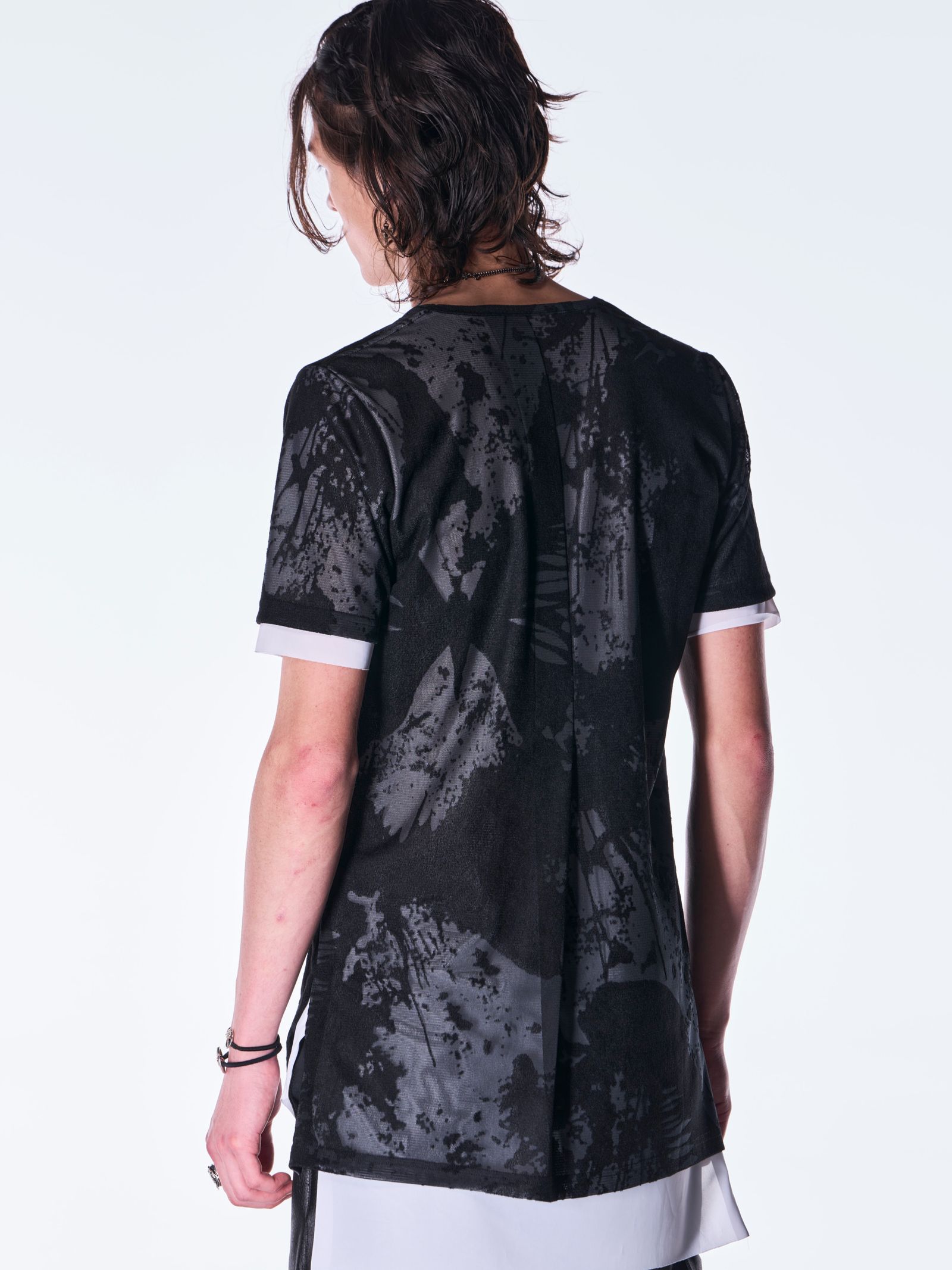 【予約品 6月29日(月) 締切】Opal Mesh Layered T-Shirt / オパールメッシュ レイヤード Tシャツ / ブラック×ホワイト