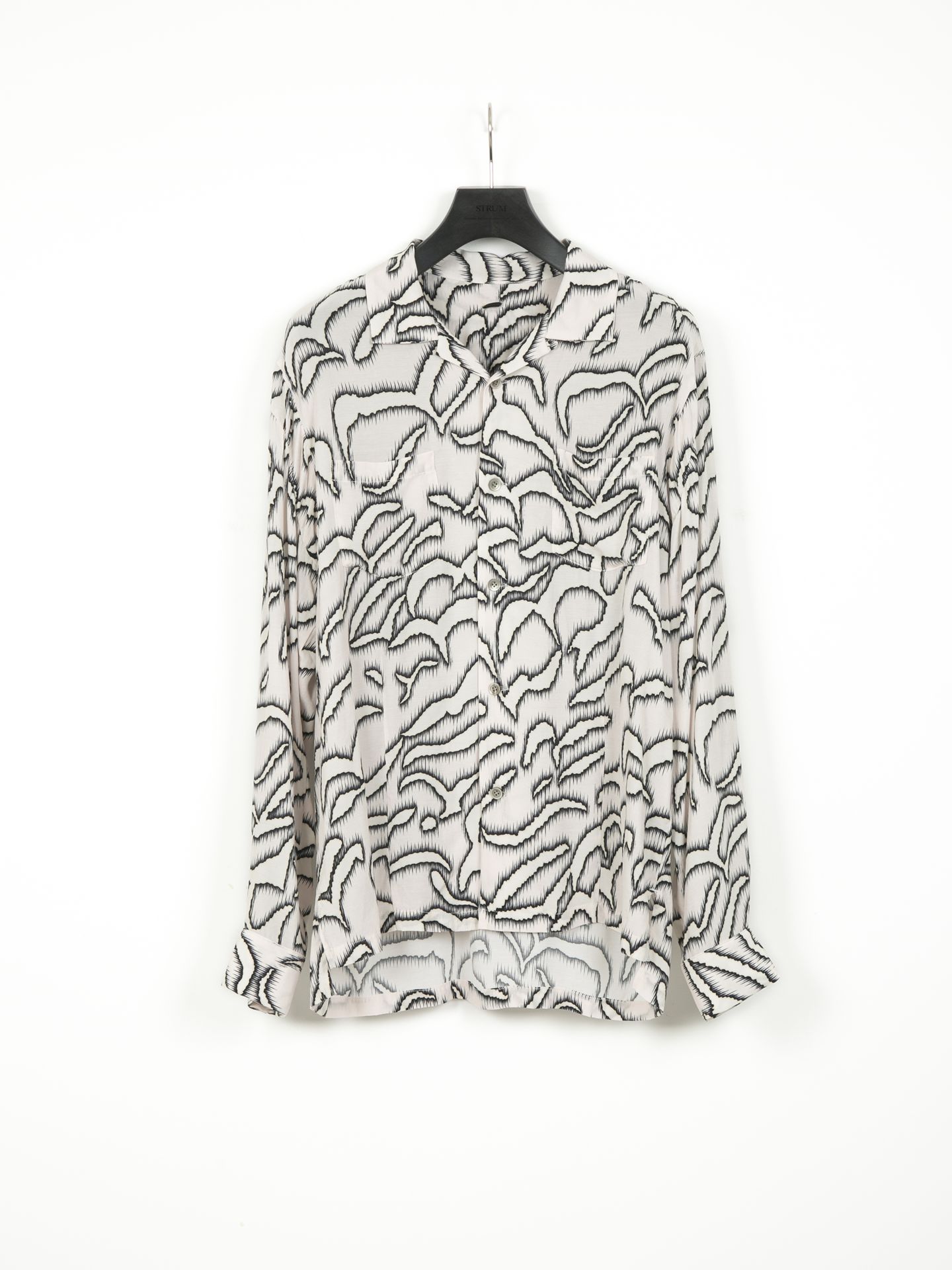 Printed Cupra Rayon L/S Open Collar Shirt / プリント L/S 開襟シャツ / ホワイト