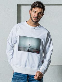 《予約11月17日19時締め》 EX sweat Photo drop trainer / トレーナー / ホワイト