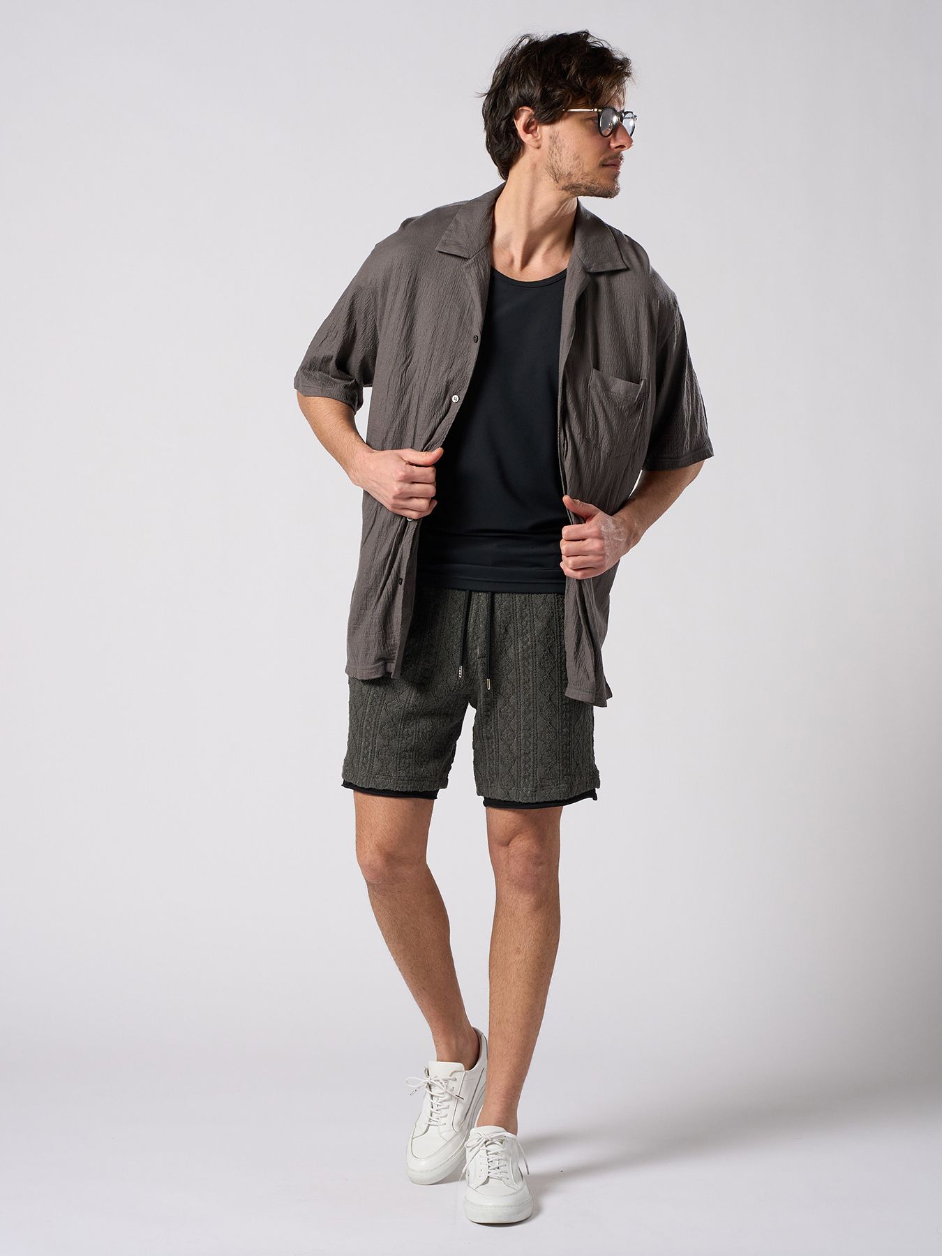 【予約品 1月25日(日) 締切】jacquard summer knit shorts / ジャガード サマーニット ショーツ / ブラック