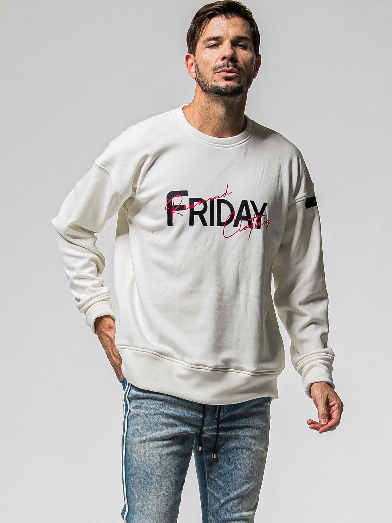 【予約品 8月31日(日) 締切】FRIDAY OLD LOGO VEROURS FLEECE TRAINER / FRIDAYコラボ オールドロゴ ベロアフリース トレーナー / ホワイト