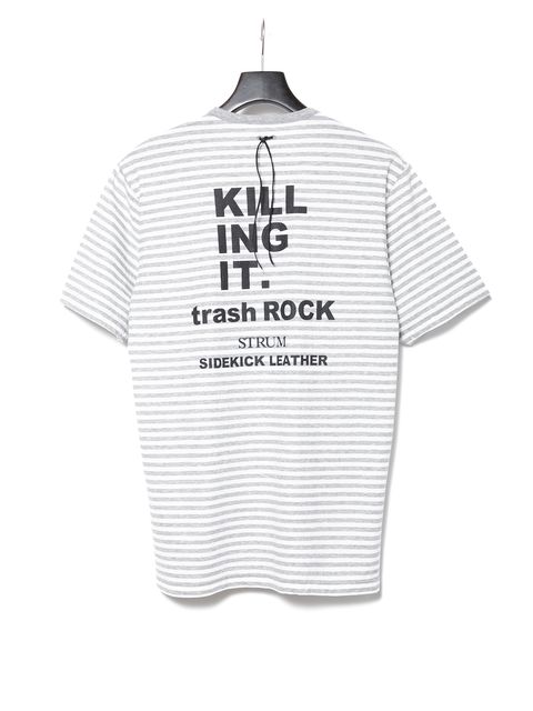 【予約品 10月13日(月) 締切】High Twisted Yarn Cotton Single Jersey Stripes Printed Crew Neck T-shirt / ボーダー強撚天竺 プリント クルーネック Tシャツ / グレー×ホワイト