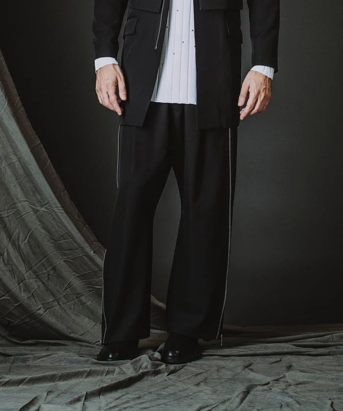 サイドZIPイージーワイドトラウザーズ/ ブラック【NOID.】