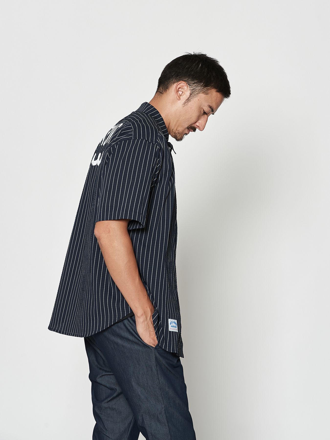 【予約品 10月9日(木) 締切】muta Dot Air(R) Zip Up S-S Shirt / ZIP半袖シャツ / ネイビーストライプ【Acanthus × muta MARINE】
